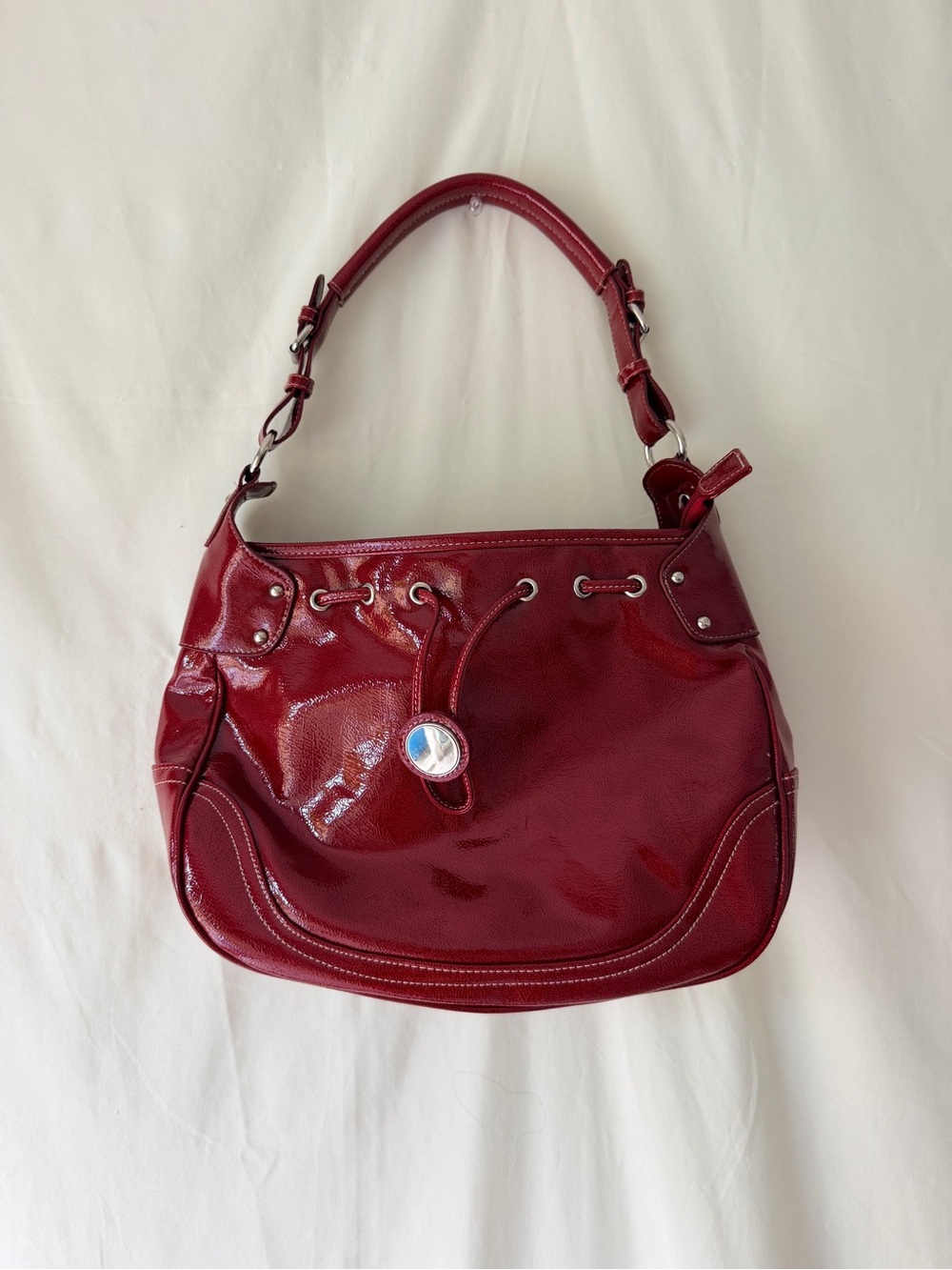 GNW Patent-Style Shoulder Bag in Burgundy Red
